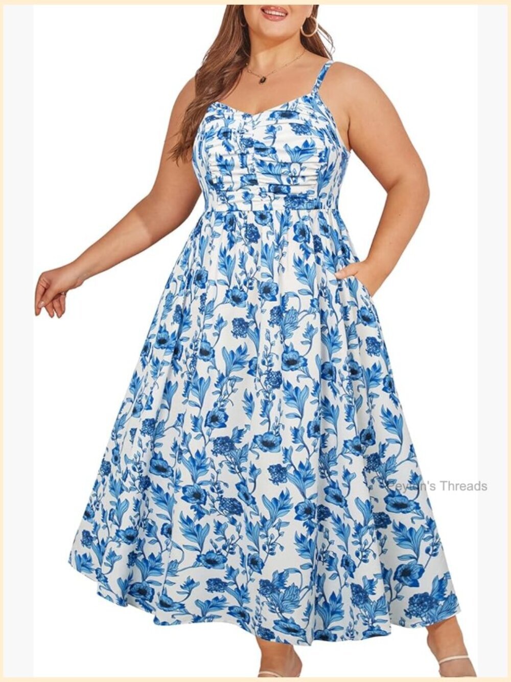 Plus Size Spaghetti Strap Bohemian Maxi Dress with Pockets Flowy